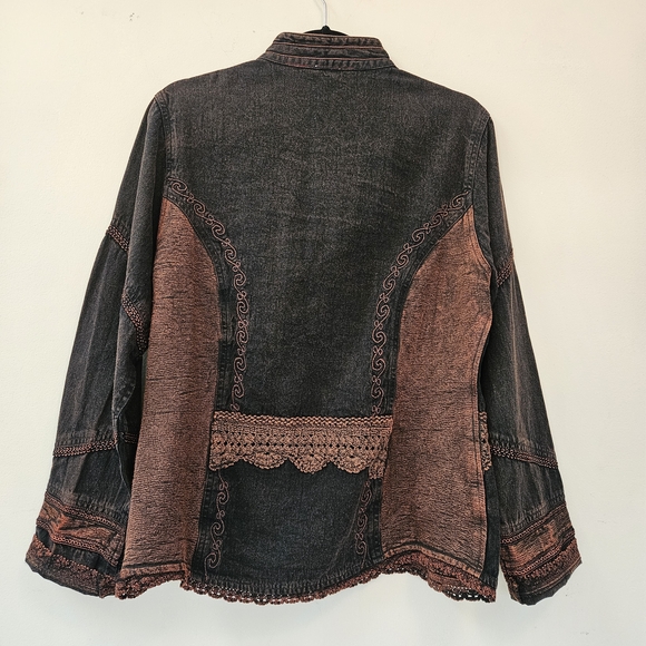 Flashback Vintage Black Denim Jacket Sz M Steampunk Whimsigoth Embroidered Boho - Picture 4 of 12